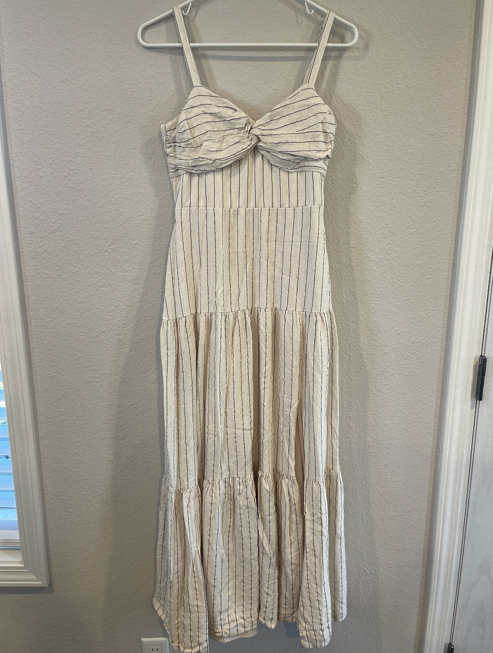 ZARR COLLECTION Womens Casual Cream Black Striped Linen Tiered Maxi Dress Size 8 - Picture 1 of 3